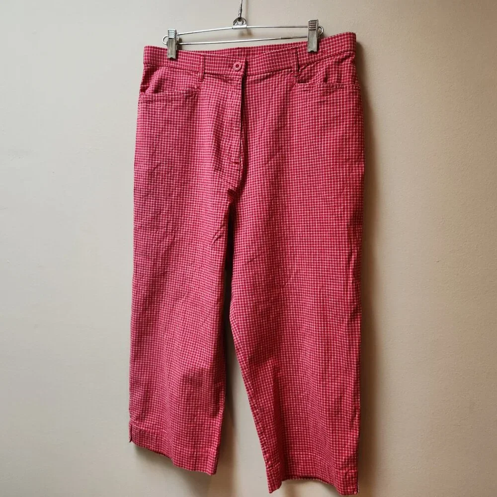 Gingham Northern Reflections vintage cotton pants / red grid print / 12 - Picture 3 of 7
